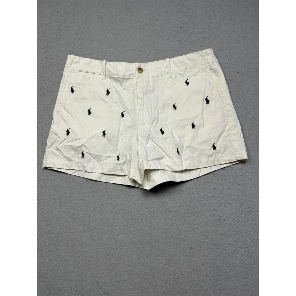 Polo Ralph Lauren Shorts Cotton White Navy Pony Logo 4 W31 Womens